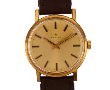 ZENITH - a gold plated stainless steel mechanical wristwatch, circa 1970s, champagne dial with applied block baton hour marke