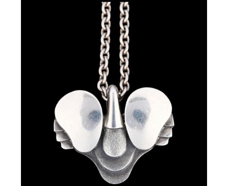 JAN LOHMANN - a modern Danish sterling silver geometric abstract pendant necklace, on sterling cable link chain, pendant 22.4