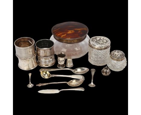 Various silver, including tortoiseshell dressing table box, napkin rings etcLot sold as seen unless specific item(s) requeste