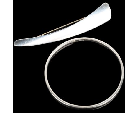 2 pieces of Danish modernist sterling silver jewellery, comprising Gifa slave bangle, and large wing brooch, 88mm, 25.3g tota