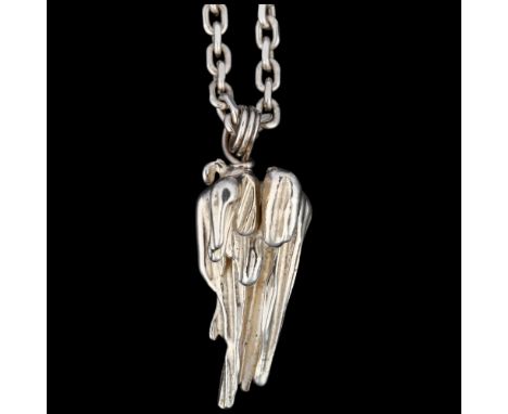 A heavy cast stalactite formation pendant necklace, unmarked silver organic form, on sterling cable link chain, pendant 44.4m