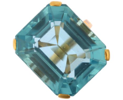 An impressive 18ct gold aquamarine cocktail ring, set with 39ct emerald step-cut aquamarine, weight calculated from dimension