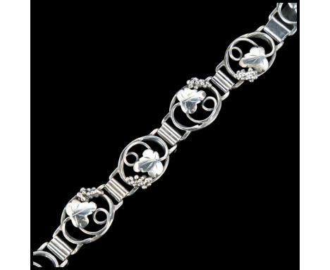 A C ILLUM - an Art Nouveau Danish silver openwork grapevine panel bracelet, 21cm, 36.9gNo damage or repair, only light surfac