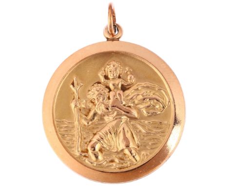 A late 20th century 9ct rose gold St Christopher pendant, imported by Georg Jensen Ltd, London 1976, diameter 30mm, 10.5gNo d
