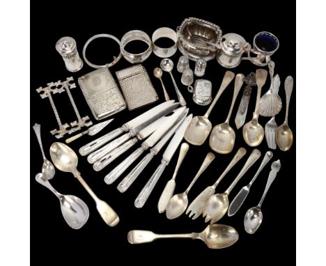 Various silver and plate, including mustard pot, hinged bangles, teaspoons etcLot sold as seen unless specific item(s) reques