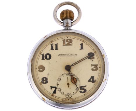 JAEGER LECOULTRE - a Second World War Period chrome plated open-face keyless GSTP military issue pocket watch, white dial wit