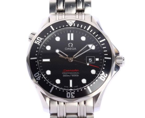 OMEGA - a stainless steel Seamaster Professional 300M automatic bracelet watch, ref. 196.1507, black wave dial with luminous 