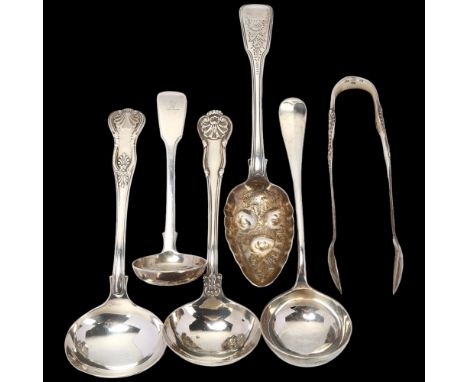 Various silver flatware, including pair of Scottish Victorian sugar tongs, George III berry spoon etc, 14.3oz totalLot sold a