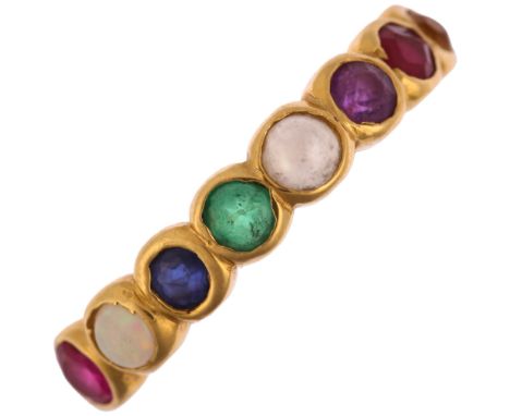 An 18ct gold gem set 'ROSEMARY' acrostic ring, set with ruby opal sapphire emerald moonstone amethyst ruby and yellow citrine