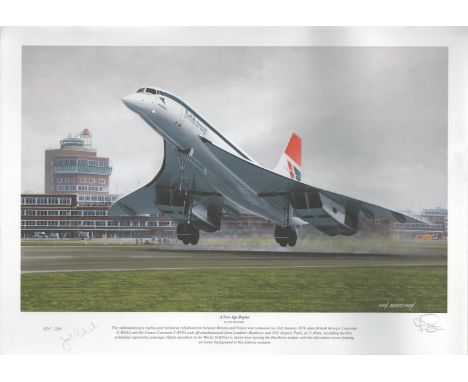 John Lidiard signed A New Age Begins Concorde Colour print. Numbered 127 of 250. Also signed by artist. Print is 16x12 inches