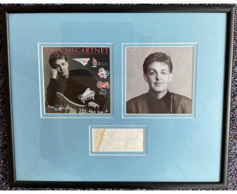Paul McCartney signature piece double mounted and framed, approx. 12. 5x16. This beautiful piece features a CD sleeve for his
