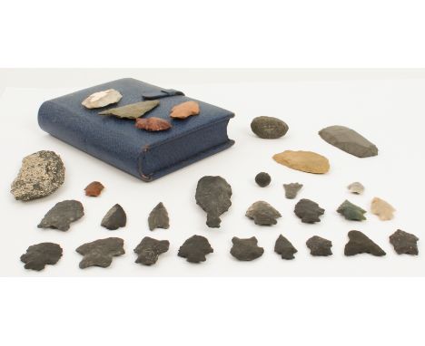 A collection of arrowheads and other worked stone tools - collected in South America in the early 20th century, mainly Chile,