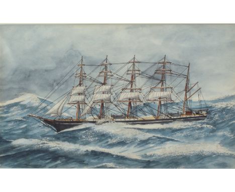 English School (early 20th century) A clipper ship in stormy seas watercolour, pen and ink, with scratching out, unsigned 10½