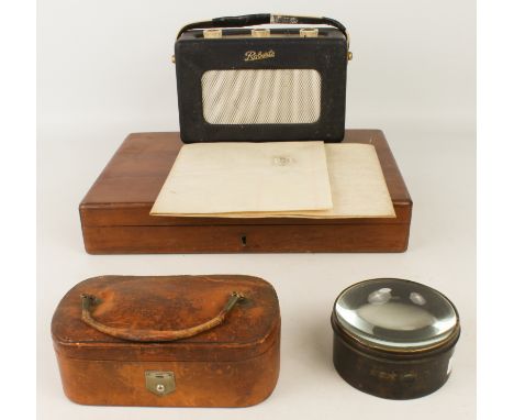 A group of collectables:  1. a cutlery box containing a small assortment of silver plate including a vesta case, a set of six