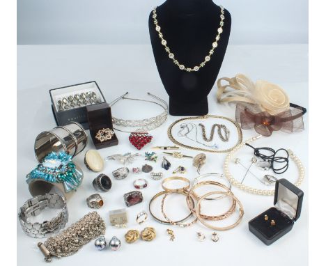 A collection of silver, white metal and costume jewellery - including five tiaras and hair fascinators; an Indian white metal