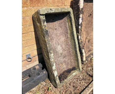 A carved stone shallow rectangular garden trough - 78 x 40 x 19cm.