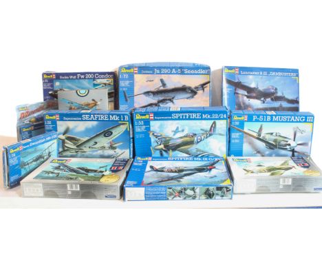 Twelve Revell scale model aircraft kits in 1/32, 1/48 and 1/72 scale - comprising a 1/32 scale 04704 Supermarine Spitfire Mk.