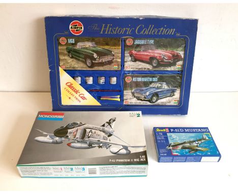 Three vintage boxed plastic model kits by Airfix, Monogram and Revell - comprising an Airfix 'The Historical Collection' set 