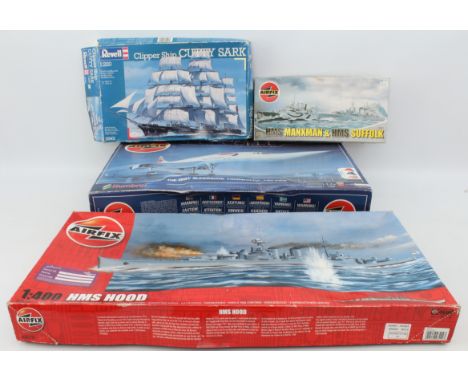 Four Airfix scale model kits: 11050 1/72 scale Concorde (kit started but only first step completed - one engine nacelle, all 