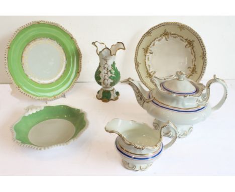 A small group of 19th century English porcelain - including a baluster vase, probably by Rockingham, with trefoil handkerchie