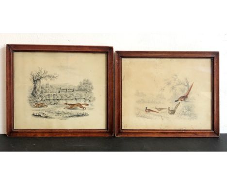 English School (mid-19th century) two pencil and watercolour studies: 1. A fox hunting a rabbit in a landscape, 7¼ x 8¾in (18