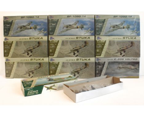 Ten 1/32 scale plastic scale model aircraft kits by 21st Century Toys - comprising Ju-87 B/R Stuka dive bomber (x5); Messersc