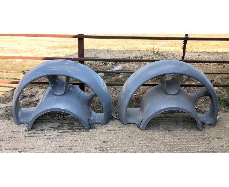 A vintage two-part aluminium aircraft engine cowling - 1950s-60s, grey painted finish, each section 140cm long, 84cm high.