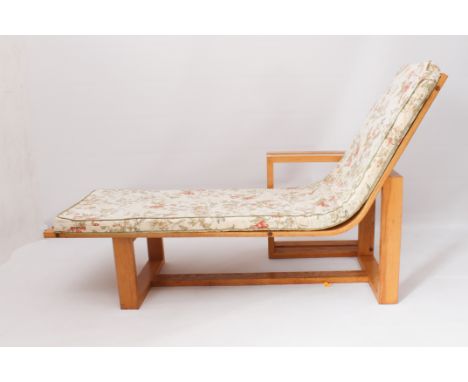 A modernist light oak chaise longue by the cabinet maker Lucinda Leech - 1990s, purchased at the RHS Chelsea Flower Show, of 