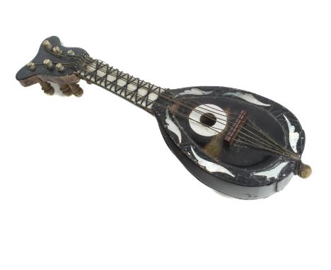A late 19th century miniature tortoiseshell and mother of pearl model of a Mandolin - 10.7cm long.