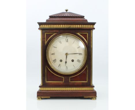 A brass-mounted mahogany bracket clock in the Regency style - circa 1900, the 6&frac12;in cream painted dial with Roman numer
