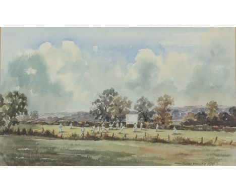 Susan Woolley (British, contemporary) 'Kingham Cricket field' watercolour, signed and dated 1990 lower right, inscribed verso