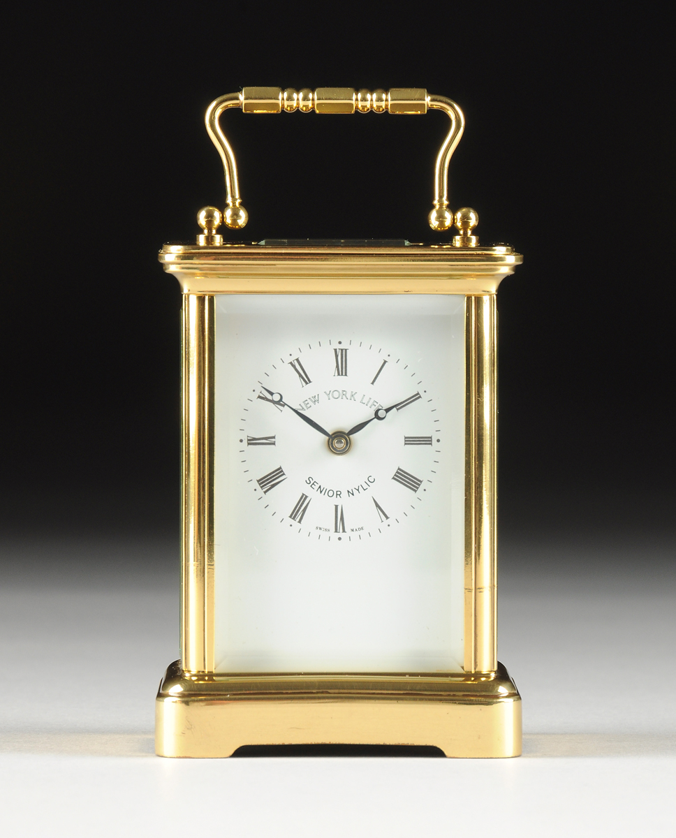 A SWISS POLISHED BRASS CARRIAGE CLOCK WITH ALARM, MOVEMENT BY MATTHEW