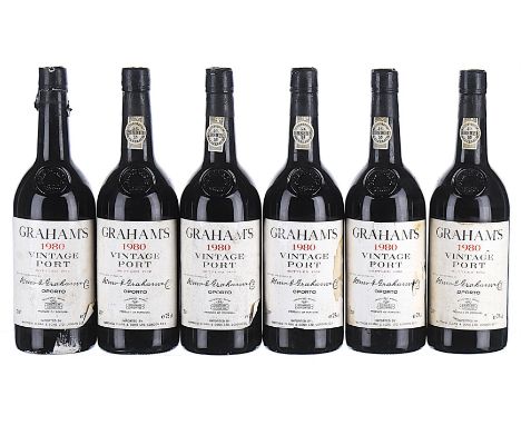 1980 Graham's, Vintage Port 6x75clLabels damaged, 1 capsule damaged.