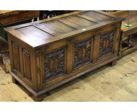 Carved oak triple panel coffer