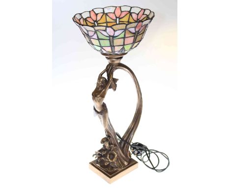 Art Deco style figural lamp with Tiffany style shade