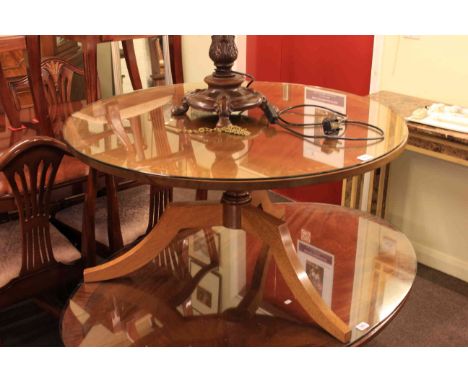 Inlaid circular coffee table on pedestal tripod base