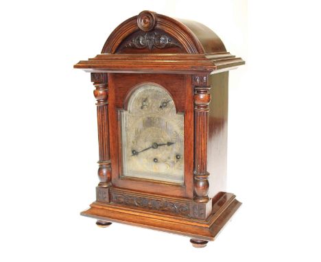 Mahogany cased bracket clock with silvered dial