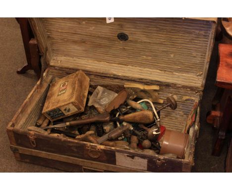 Box of joiners tools including planes, saws, etc