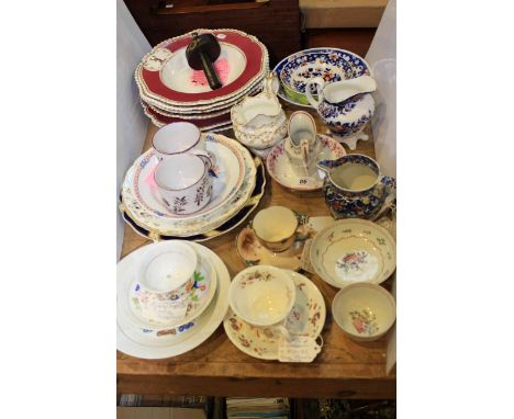 Ceramic collection, 18th Century and later, including Newhall cream jug, French Faience puce decorated preserve stand, Hadley