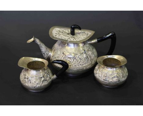 Three-piece tea service, stamped Sterling Silver, gross 36oz