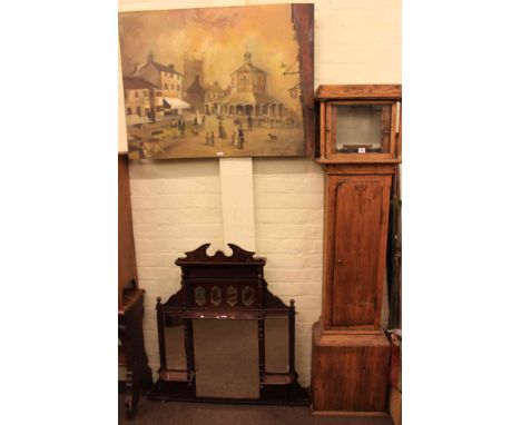 Longcase clock case, Victorian walnut overmantel mirror and Barnard Castle painting on board (3)