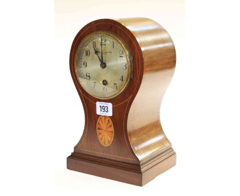 Edwardian inlaid balloon clock, signed Sheffield Goldsmith Co Ltd 