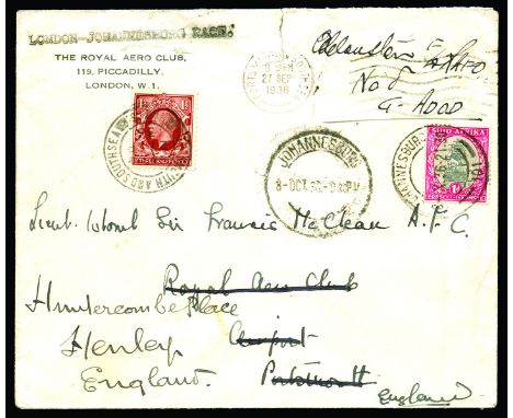 AIRMAIL - Great Britain: 1936 September-October, Schlesinger Air Race from Portsmouth to Johannesburg, 'Royal Aero Club' enve