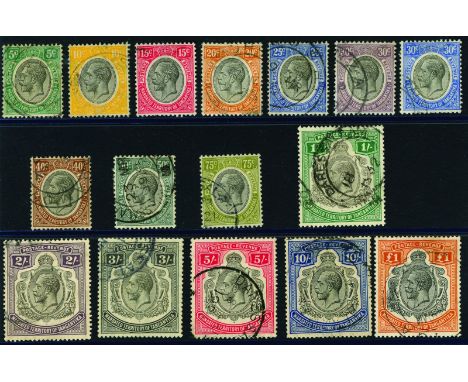 TANGANYIKA - 1927-31 5c green to £1 brown-orange (SG 93/107), £1 some creasing but appears very fine used by light Tanga cds 