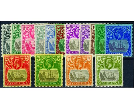 ST HELENA - 1922-37 Watermark Mult Script ½d to 10s (99-112) large part o.g, a few minor faults on lower values incl light ov