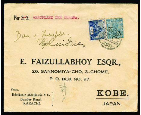 AIRMAIL - India: 1928 October, Berlin to Tokyo Flight by Baron von Huenefeld and Karl G. Lindner, printed envelope endorsed '