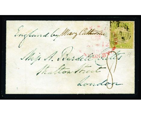 Springbett Mr. D - New South Wales: 1850 Mourning cover London, franked with four margined 1850-51 3d yellow-green (Views), t