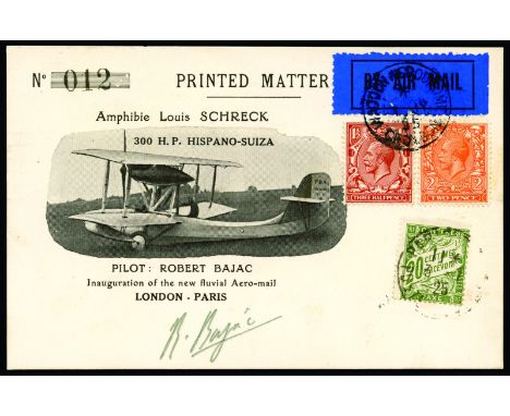 AIRMAIL - Great Britain: 1925 June 30-July 1, Air Union flight by R. Bajac from Paris (Seine) to London (Thames) and return, 