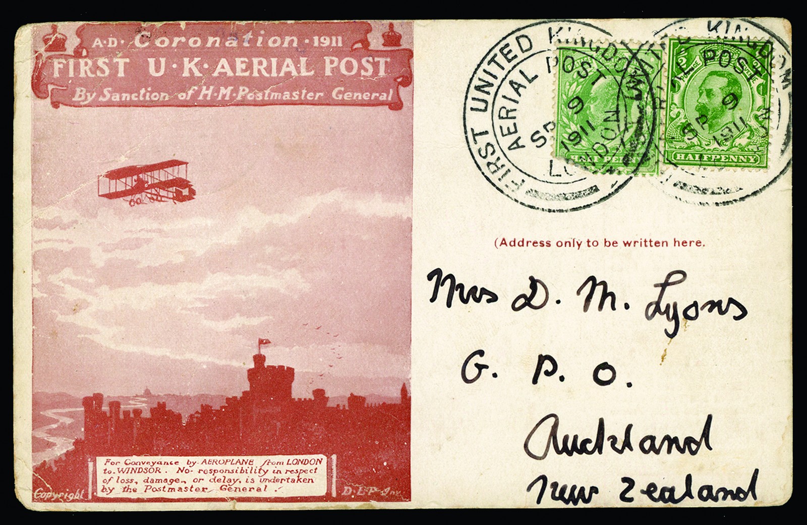 AIRMAIL Great Britain 1911 September 9, London to Windsor First