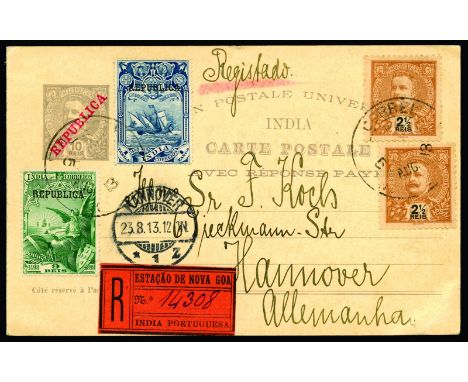 Springbett Mr. D - Portuguese India: 1913 August 5, Portuguese India 10r postal stationary card (with return portion attached